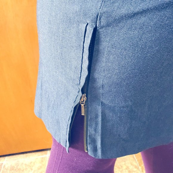 Dark blue knee high pencil skirt whit zip detail - Picture 4 of 5